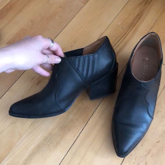 Aldo Black Genuine Leather Cowboy Booties